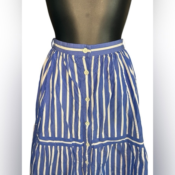 J CREW Button Front Striped Midi white and blue 100% cotton sz 2 skirt preloved - Picture 4 of 9